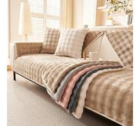 tianxinbaobei Velvet Couch Covers for Sofa, Plush Warm Sectional Sofa Covers Washable for 3-4 Cushion Couch,Non-slip L Shaped Slipcover Sofa Covers for Pet Dog Furniture Protector(1PC,Khaki,35"x83")