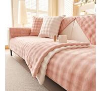 tianxinbaobei Velvet Couch Covers for Sofa, Plush Warm Sectional Sofa Covers Washable for 3-4 Cushion Couch,Non-slip L Shaped Slipcover Sofa Covers for Pet Dog Furniture Protector(1PC,Pink,35"x83")