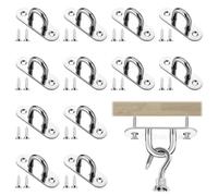 TIANXUAN 12Pcs 1.8 Inch Stainless Steel Pad Eye Plate Hooks Heavy Duty U-Shaped Ceiling Wall Hook and Eye Mount Rectangle Hardware Staple Hook Loop with 24 Screws 45 x 15mm - Holds up to 40kg(Silver)