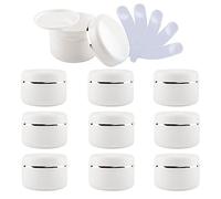 TIANZD 10 Pieces 100ml White Empty Plastic Cosmetic Jars with Screw Lid with Silver Ribbon 100g Small Storage Pot Containers for Homemade Salve Gel Lip Balm Cream Travel, 5x Spatula