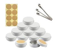 TIANZD 10 Pieces 30 ml Empty White Round Aluminum Tin Jars with Screw Lids Cosmetics Lip Balm Containers Pots for DIY Candle Salve Salt Powder Crafts Storage Cans with 3x Spoon, 10x Labels