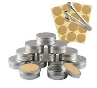 TIANZD 10 Pieces Empty 150ml Round Silver Aluminum Tins Jars with Screw Lids Cosmetics Containers Pots for Lip Balm DIY Candle Salve Powder Crafts Storage Cans with 3 Spoon, 10 Labels