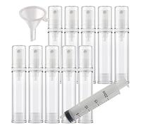 TIANZD 10 Pieces, Portable Empty 10ml Clear Plastic Airless Mist Spray Bottle with White Vacuum Pump Dispenser Sprayer Atomiser for Perfume Fragrance Liquid Travel Refillable 1x Funnel 1x Syringe