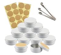 TIANZD 100 Pieces 60 ml Empty White Round Aluminum Tin Jars with Screw Lids Cosmetics Lip Balm Containers Pots for DIY Candle Salve Salt Powder Crafts Storage Cans with 3x Spoon, 100x Labels