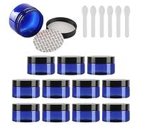 TIANZD 12 Pieces Empty 100ml Blue Plastic Cosmetic Jars with Black Screw Lid 100g Small Pot for Cosmetic Travel Homemade Cream Gel Lip Balm Salve Storage Containers+ 6x Spatula