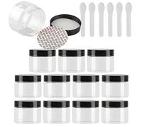 TIANZD 12 Pieces Empty 150ml Transparent Plastic Cosmetic Jars with Black Screw Lid 150g Small Pot for Cosmetic Travel Homemade Cream Gel Lip Balm Salve Storage Containers+ 6x Spatula