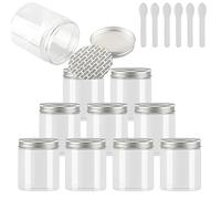TIANZD 12 Pieces Empty 250ml Silver Plastic Cosmetic Jars with Silver Screw Lid 250g Small Pot for Cosmetic Travel Homemade Cream Gel Lip Balm Salve Storage Containers+ 6X Spatula