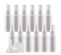 TIANZD 12 Pieces Empty 50 ml White PET Plastic Fine Mist Pump Spray Bottles with White Top Portable Sprayer for Perfume Water Cosmetic Travel Containers Refillable, 2x Funnel