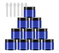 TIANZD 12 Pieces Empty 50ml Blue Plastic Cosmetic Jars with Black Screw Lid 50g Small Pot for Cosmetic Travel Homemade Cream Gel Lip Balm Salve Storage Containers+ 6X Spatula