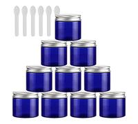 TIANZD 12 Pieces Empty 50ml Blue Plastic Cosmetic Jars with Silver Screw Lid 50g Small Pot for Cosmetic Travel Homemade Cream Gel Lip Balm Salve Storage Containers+ 6X Spatula