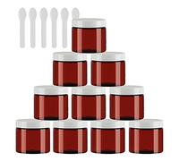 TIANZD 12 Pieces Empty 50ml Brown Plastic Cosmetic Jars with White Screw Lid 50g Small Pot for Cosmetic Travel Homemade Cream Gel Lip Balm Salve Storage Containers+ 6x Spatula