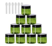 TIANZD 12 Pieces Empty 50ml Green Plastic Cosmetic Jars with Black Screw Lid 50g Small Pot for Cosmetic Travel Homemade Cream Gel Lip Balm Salve Storage Containers+ 6x Spatula