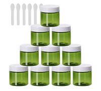 TIANZD 12 Pieces Empty 50ml Green Plastic Cosmetic Jars with White Screw Lid 50g Small Pot for Cosmetic Travel Homemade Cream Gel Lip Balm Salve Storage Containers+ 6x Spatula