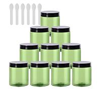 TIANZD 12 Pieces Empty 80ml Green Plastic Cosmetic Jars with Black Screw Lid 80g Small Pot for Cosmetic Travel Homemade Cream Gel Lip Balm Salve Storage Containers+ 6x Spatula