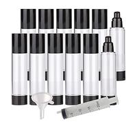 TIANZD 12Pcs Empty 100ml Transparent/Black Airless Pump Bottles Vacuum Lotion Pump Containers Refillable Travel for Cosmetic Foundation Lotion Gel - No Straw Required, with Funnel Syringe