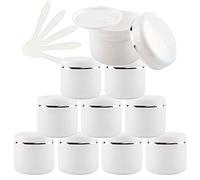TIANZD 20 Pieces 150ml White Empty Plastic Cosmetic Jars with Screw Lid with Silver Ribbon 150g Small Storage Pot Containers for Homemade Salve Gel Lip Balm Cream Travel, 5x Spatula