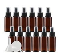 TIANZD 24 Pieces Empty 50 ml Brown PET Plastic Fine Mist Pump Spray Bottles with Black Top Portable Sprayer for Perfume Water Cosmetic Travel Containers Refillable, 2x Funnel