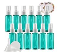 TIANZD 24 Pieces Empty 50 ml Green PET Plastic Fine Mist Pump Spray Bottles with White Top Portable Sprayer for Perfume Water Cosmetic Travel Containers Refillable, 2x Funnel