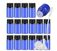 TIANZD 25Pcs 3ml Empty Blue Glass Vial Essential Oil Bottles with Orifice Reducer and Black Cap for Cosmetic Essential Oils Chemistry Lab Chemicals Colognes Perfume Aromatherapy