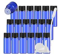 TIANZD 25Pcs 5ml Empty Blue Glass Vial Essential Oil Bottles with Orifice Reducer and Black Cap for Cosmetic Essential Oils Chemistry Lab Chemicals Colognes Perfume Aromatherapy