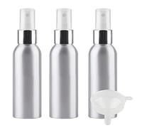 TIANZD 3 Pcs 120ml Empty Silver Aluminium Fine Mist Spray Bottle with White/Silver Metal Spray Head Refillable Travel Alu Bottles for Body Sprays, Room Fragrances, Perfumes, Hair, Garden, Funnel