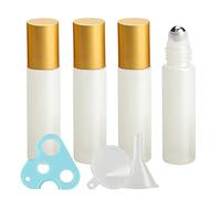 TIANZD 4 Pcs, 10ml Empty White Glass Essential Oil Roller Bottles with Gold Screw Cap Stainless Steel Rollerball Roll on Bottles Bottle for Essential Oil Perfume, 1x Funnel 1x Opener