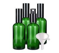 TIANZD 4 Pieces Empty 100ml Green Glass Spray Bottle, Fine Mist Spray Bottles with Black Sprayer and Metal Cover for Perfume, Aromatherapy, Cosmetic Travel Containers Refillable, 1x Funnel