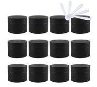 TIANZD 48 Pieces 15ml Matte Black Empty Plastic Cosmetic Jars with Screw Lid Inner Liner 15g Small Containers for Homemade Cream Gel Lip Balm Salve Storage Pot with 6x Spatula