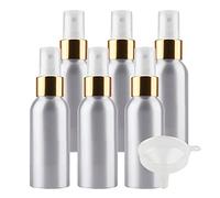 TIANZD 6 Pcs 100ml Empty Silver Aluminium Fine Mist Spray Bottle with White/Gold Metal Spray Head Refillable Travel Alu Bottles for Body Sprays, Room Fragrances, Perfumes, Hair, Garden, Funnel