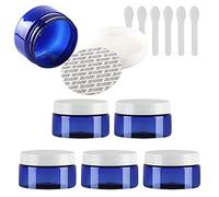 TIANZD 6 Pieces Empty 100ml Blue Plastic Cosmetic Jars with White Screw Lid 100g Small Pot for Cosmetic Travel Homemade Cream Gel Lip Balm Salve Storage Containers+ 6x Spatula
