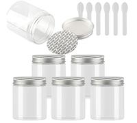 TIANZD 6 Pieces Empty 250ml Silver Plastic Cosmetic Jars with Silver Screw Lid 250g Small Pot for Cosmetic Travel Homemade Cream Gel Lip Balm Salve Storage Containers+ 6X Spatula