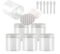 TIANZD 6 Pieces Empty 250ml White Plastic Cosmetic Jars with White Screw Lid 250g Small Pot for Cosmetic Travel Homemade Cream Gel Lip Balm Salve Storage Containers+ 6X Spatula