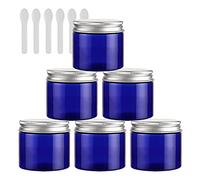 TIANZD 6 Pieces Empty 50ml Blue Plastic Cosmetic Jars with Silver Screw Lid 50g Small Pot for Cosmetic Travel Homemade Cream Gel Lip Balm Salve Storage Containers+ 6x Spatula