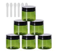 TIANZD 6 Pieces Empty 50ml Green Plastic Cosmetic Jars with Black Screw Lid 50g Small Pot for Cosmetic Travel Homemade Cream Gel Lip Balm Salve Storage Containers+ 6x Spatula