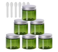 TIANZD 6 Pieces Empty 50ml Grün Plastic Cosmetic Jars with Silver Screw Lid 50g Small Pot for Cosmetic Travel Homemade Cream Gel Lip Balm Salve Storage Containers+ 6X Spatula