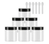 TIANZD 6 Pieces Empty 80ml Transparent Plastic Cosmetic Jars with Black Screw Lid 50g Small Pot for Cosmetic Travel Homemade Cream Gel Lip Balm Salve Storage Containers+ 6X Spatula
