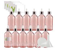 TIANZD Pack of 24, Empty 100ml Pink Glass Dropper Bottles with Glass Pipette Dropper, Small Dropper Bottles with Pink Metal Cap for Essential Oil Aromatherapy Blends Vials