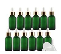 TIANZD Pack of 24, Empty 30ml Frosted Green Glass Dropper Bottles with Glass Pipette Dropper, Small Dropper Bottles with Gold Metal Cap for Essential Oil Aromatherapy Blends Vials