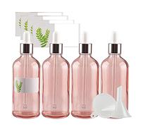 TIANZD Pack of 4, Empty 100ml Pink Glass Dropper Bottles with Glass Pipette Dropper, Small Dropper Bottles with Pink Metal Cap for Essential Oil Aromatherapy Blends Vials