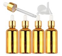 TIANZD Pack of 4, Empty 50ml Gold Glass Dropper Bottles with Glass Pipette Dropper, Small Dropper Bottles with Gold Metal Cap for Essential Oil Aromatherapy Blends Vials