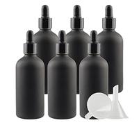 TIANZD Pack of 6, Empty 100ml Frosted Black Glass Dropper Bottles with Glass Pipette Dropper, Small Dropper Bottles with Black Metal Cap for Essential Oil Aromatherapy Blends Vials