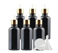 TIANZD Pack of 6, Empty 50ml Gloss Black Glass Dropper Bottles with Glass Pipette Dropper, Small Dropper Bottles with Gold Metal Cap for Essential Oil Aromatherapy Blends Vials