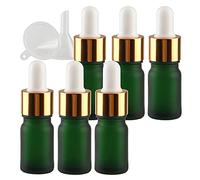 TIANZD Pack of 6, Empty 5ml Frosted Green Glass Dropper Bottles with Glass Pipette Dropper, Small Dropper Bottles with Gold Metal Cap for Essential Oil Aromatherapy Blends Vials