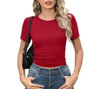 TIANZHU Breathable Slim Crop Shirt Dual Elastic Sides Shape Retention, Anti-Static Fabric for Layering Travel Outfits, Maroon, Size 20-22