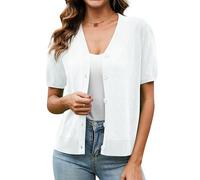 TIANZHU Ladies Cropped Cardigans Soft Breathable Summer Bolero Casual Open Front V Neck Knit Shrugs UK, White, Size 8-10