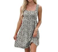 TIANZHU Summer Dresses for Women UK Sleeveless A-Line Mini Dress with Flowy Peplum Detail, Black Daisy, XXL