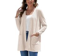 TIANZHU Women's Cardigan Long Sleeve Soft Comfortable Lightweight Casual Work Longline Open Front Cardigan, Light Apricot, Size 8-10