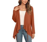 TIANZHU Women's Cropped Cardigan Draped Ruffles Hem with Drawstring Lightweight and Stylish for Casual Outfits, Brick Red, Size 20-22
