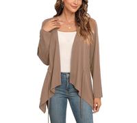 TIANZHU Women's Cropped Cardigan Draped Ruffles Hem with Drawstring Lightweight and Stylish for Casual Outfits, Apricot, Size 8-10