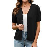 TIANZHU Women's Summer Cardigan V Neck Lightweight Open Front Knit Shrugs Short Sleeve Bolero with Buttons S-2XL